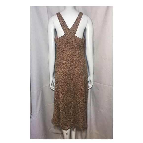 Ann Taylor VTG 90s 30s Silk Slip Brown Print Dress - Picture 3 of 7